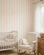 Pink Pinstripe Wallpaper in a cream nursery