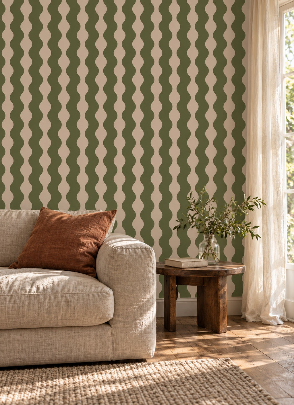 Olive Wave Wallpaper WP424-living-mockup