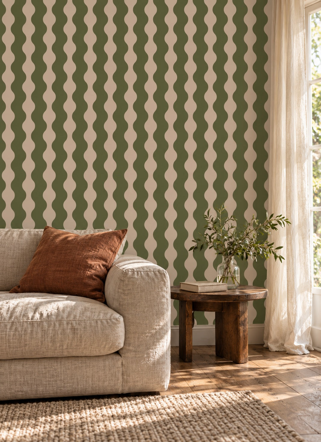 Olive Wave Wallpaper WP424-living-mockup