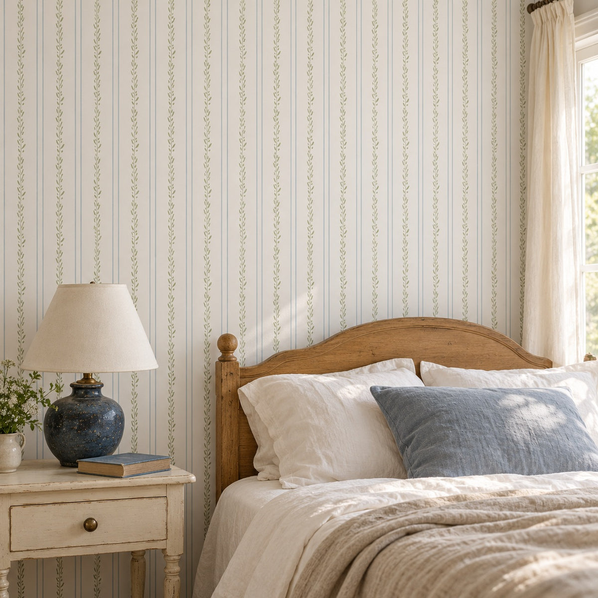 Leaf Stripe Wallpaper WP425-bedroom-mockup