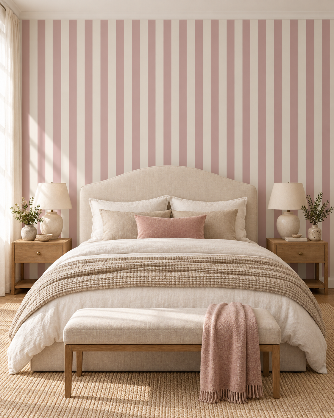 Blush Stripe Wallpaper WP426-bedroom-mockup2