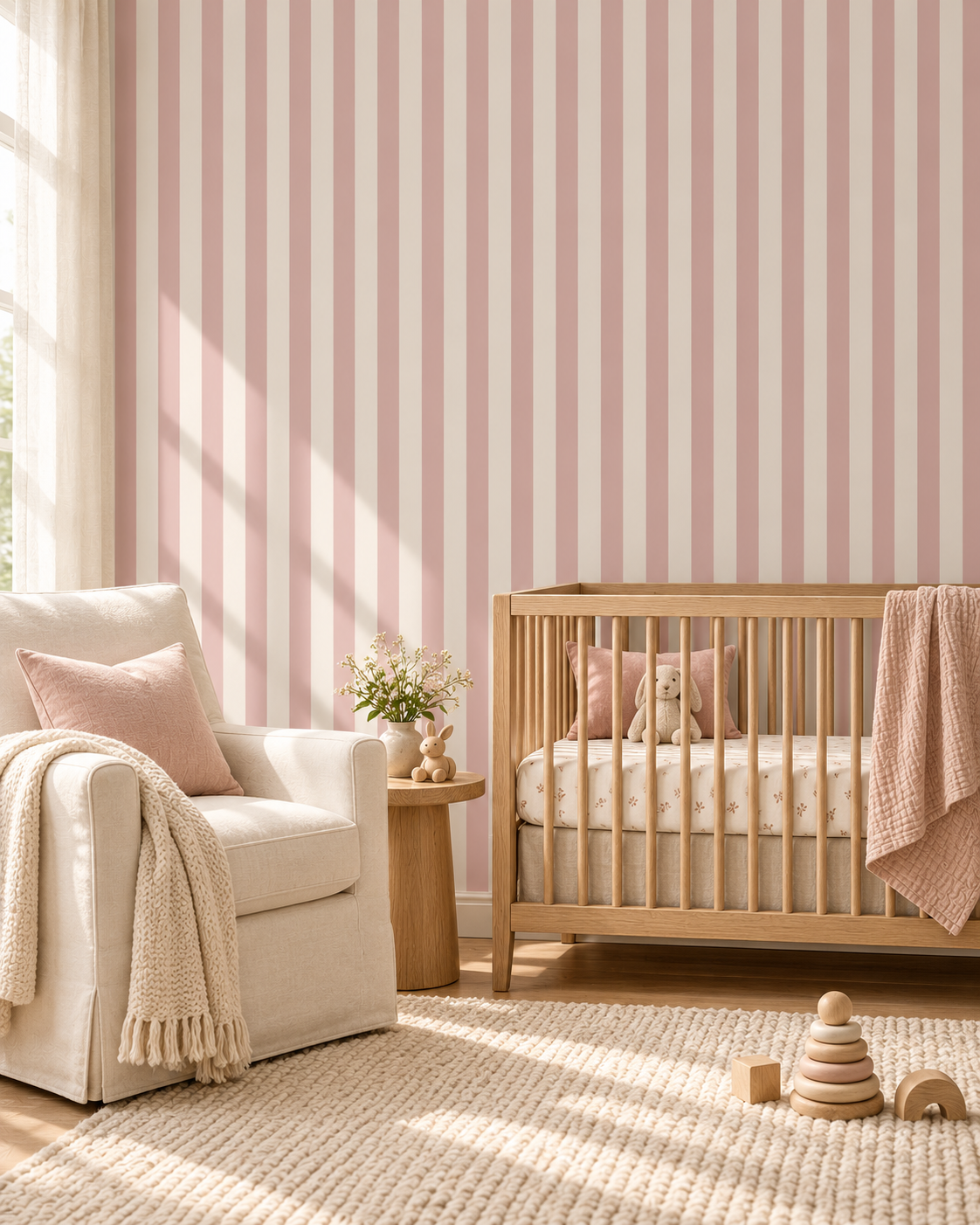 Blush Stripe Wallpaper WP426-nursery-mockup