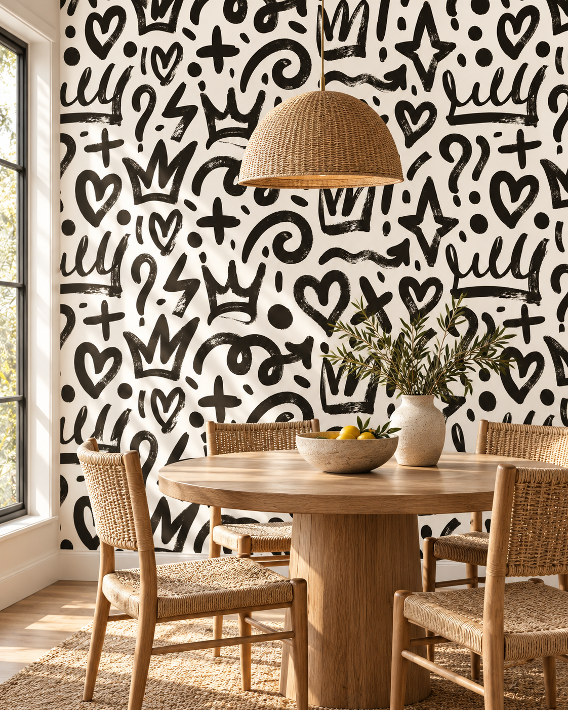 Doodle Wallpaper in a styled interior