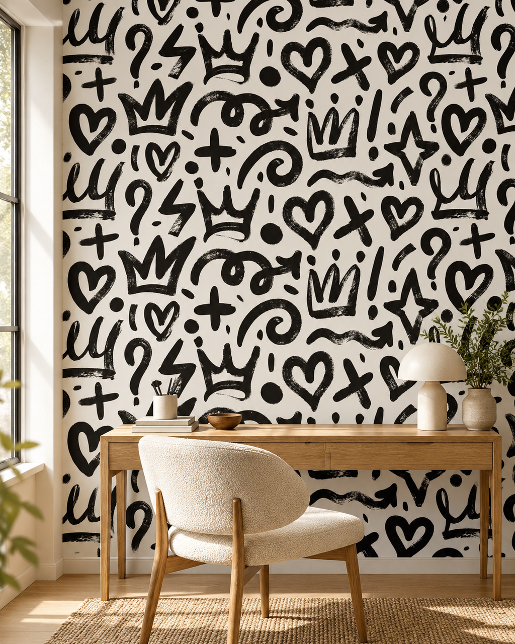 Doodle Wallpaper in a styled interior
