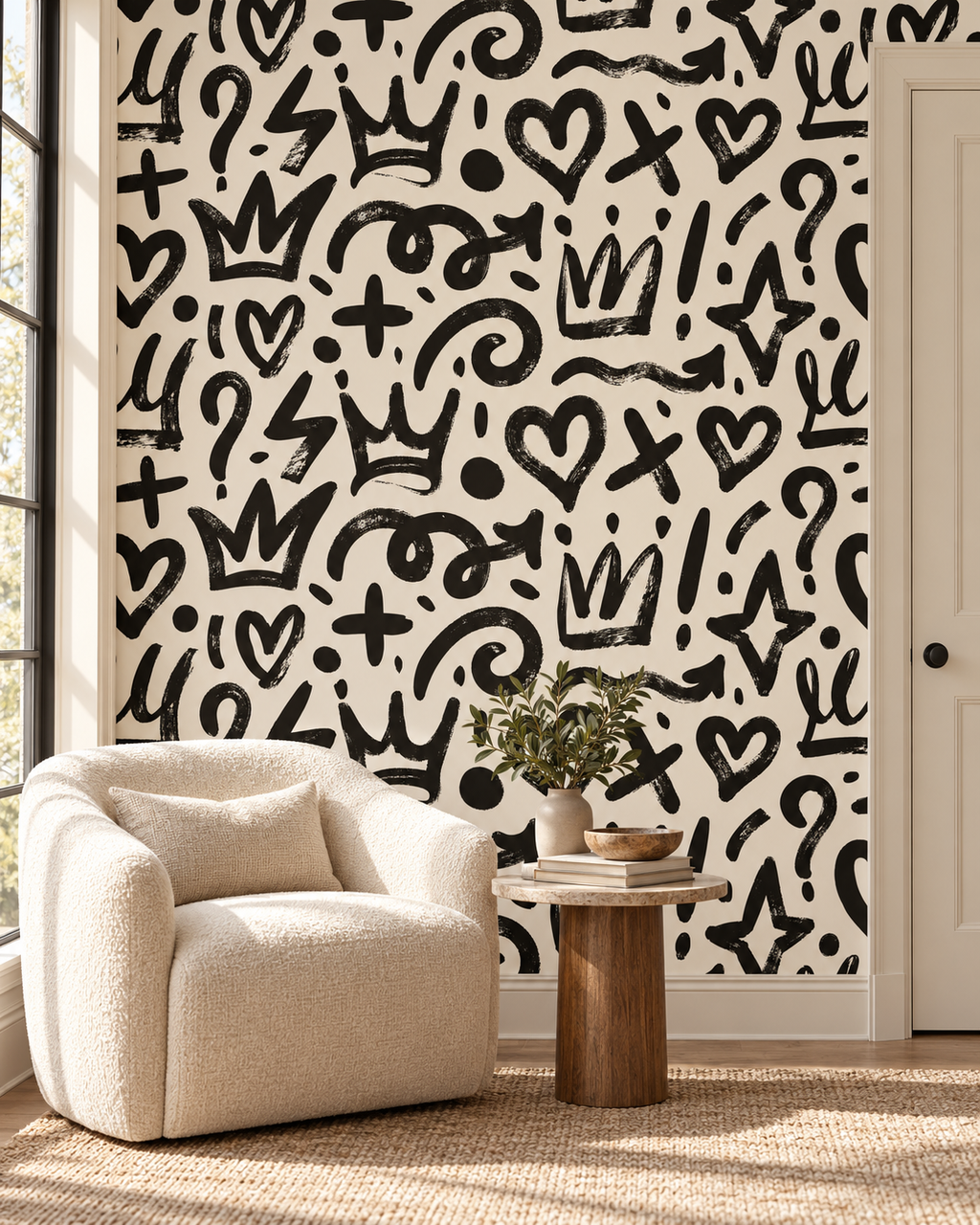 Doodle Wallpaper in a styled interior