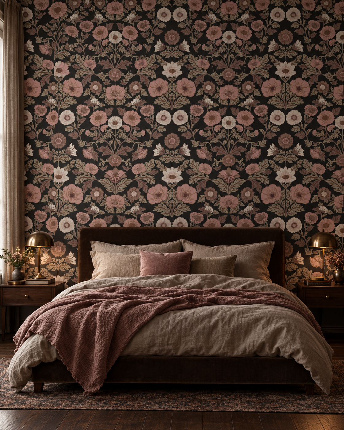 Moody Botanical Wallpaper WP428-bedroom-mockup
