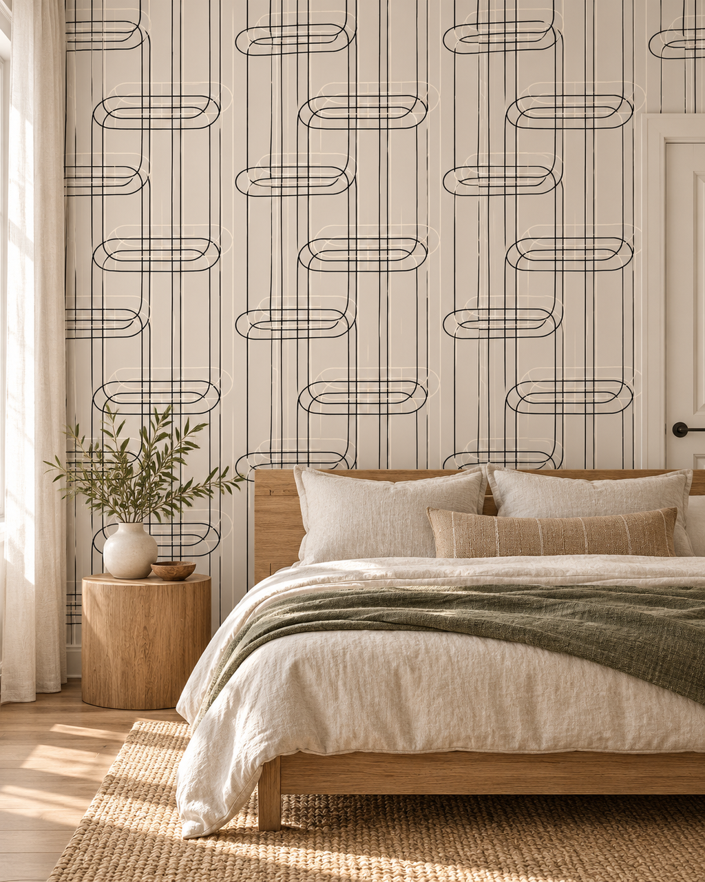 Geometric Line Wallpaper in a styled interior