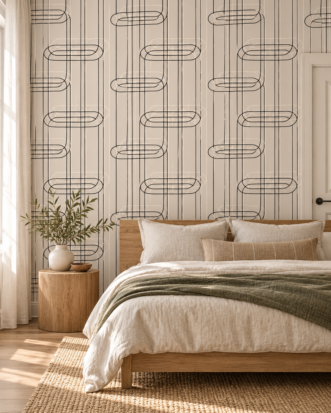 Geometric Line Wallpaper in a styled interior