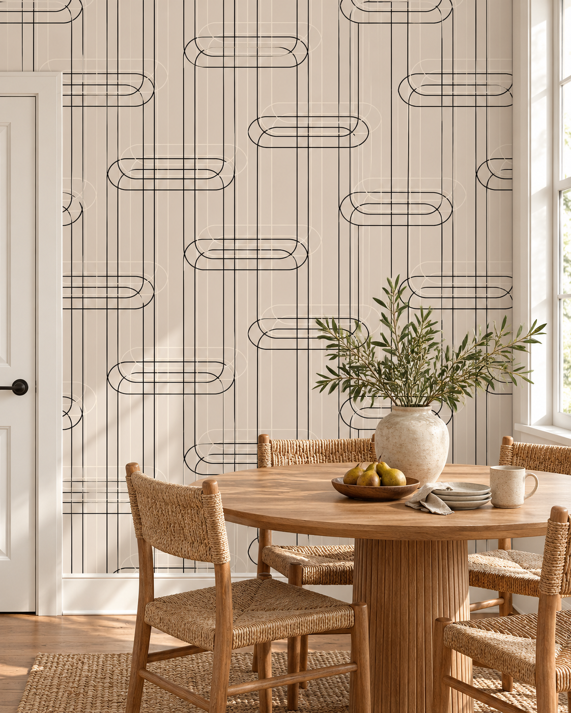 Geometric Line Wallpaper in a styled interior