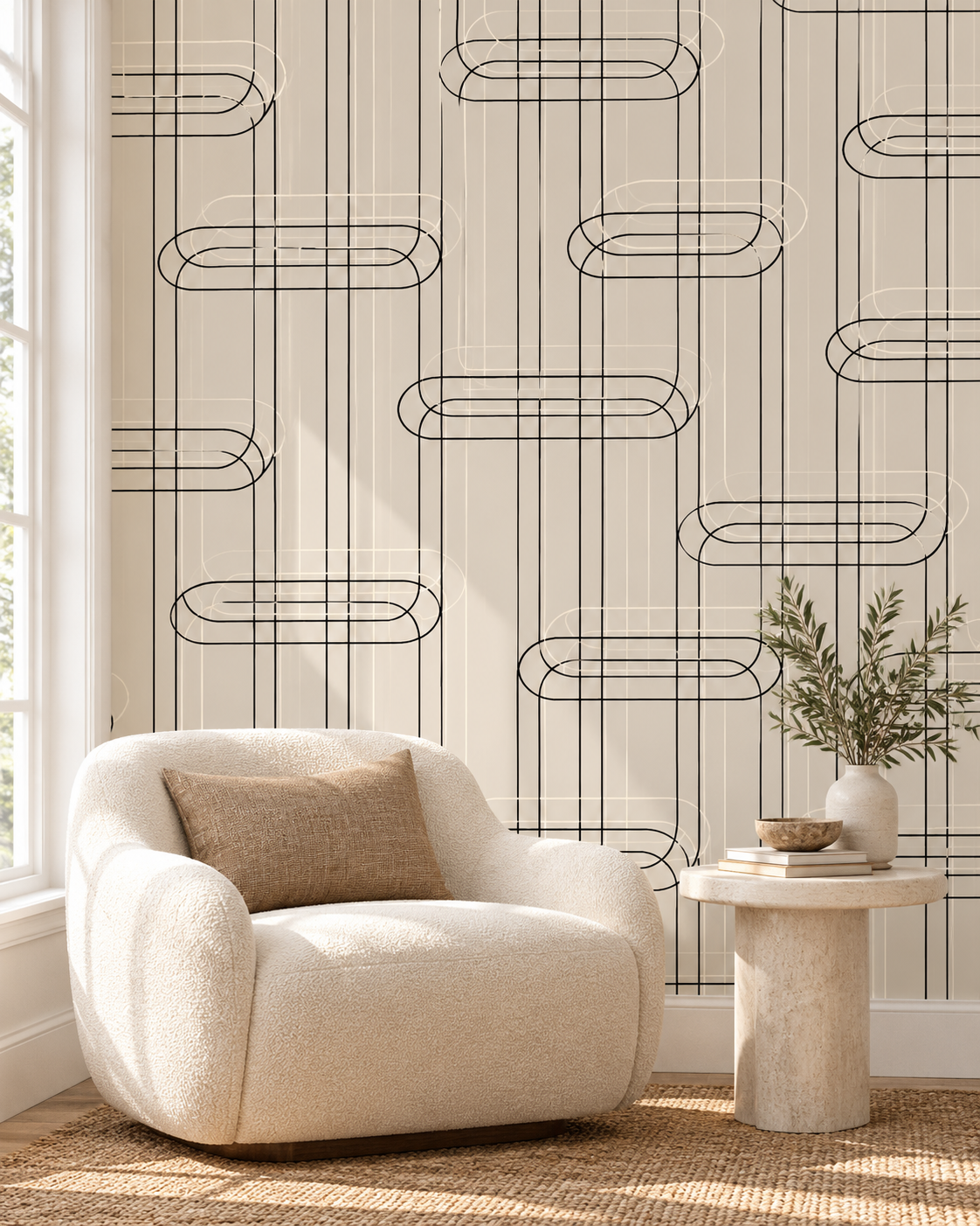 Geometric Line Wallpaper in a styled interior