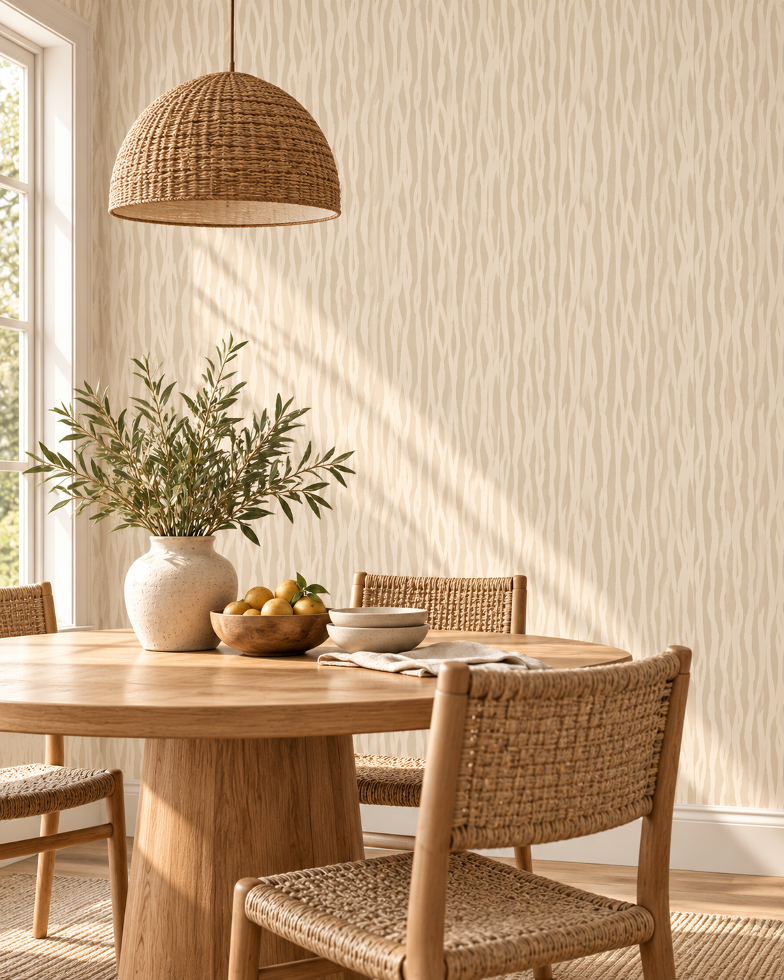 Cream Texture Wallpaper in a styled interior
