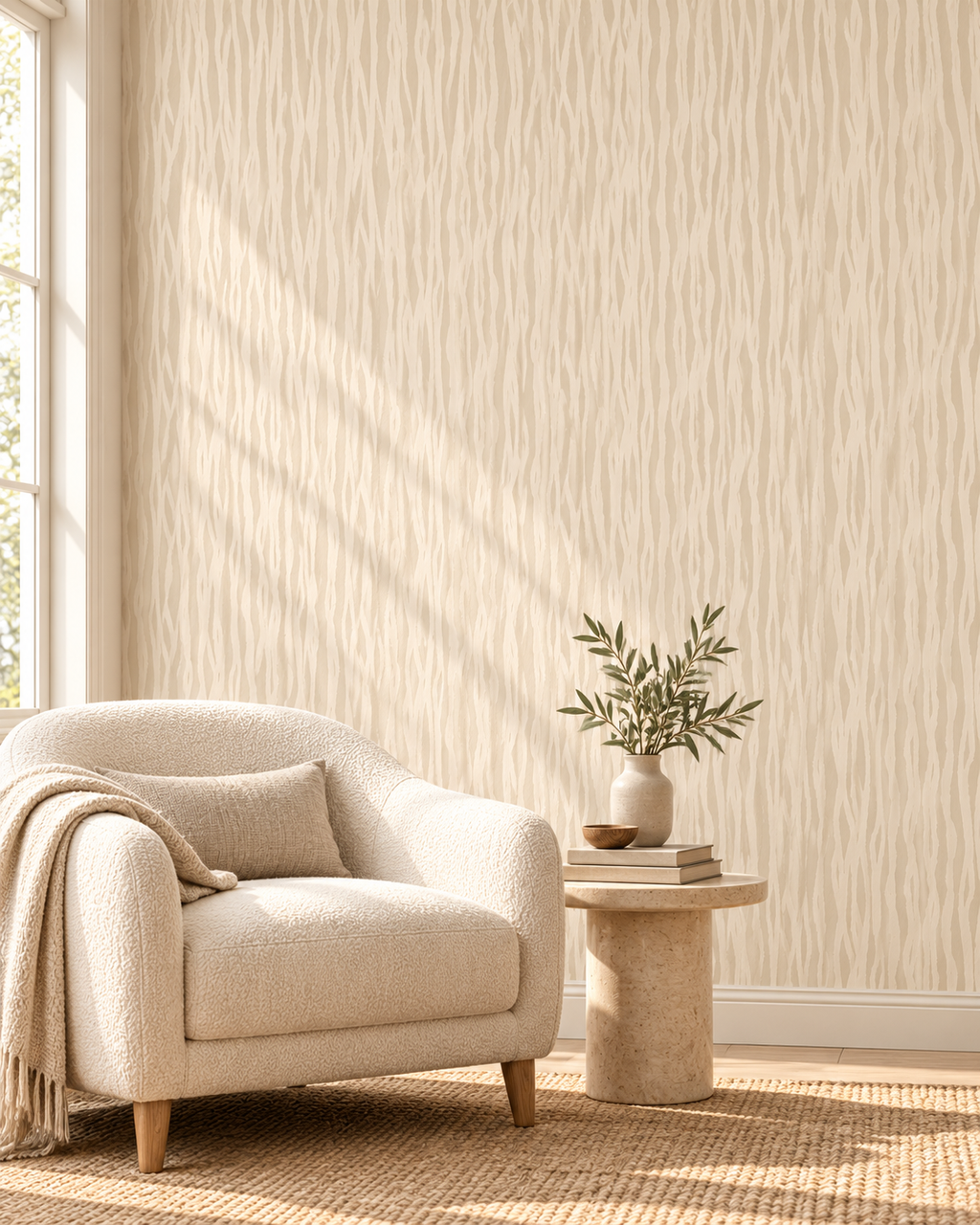 Cream Texture Wallpaper in a styled interior