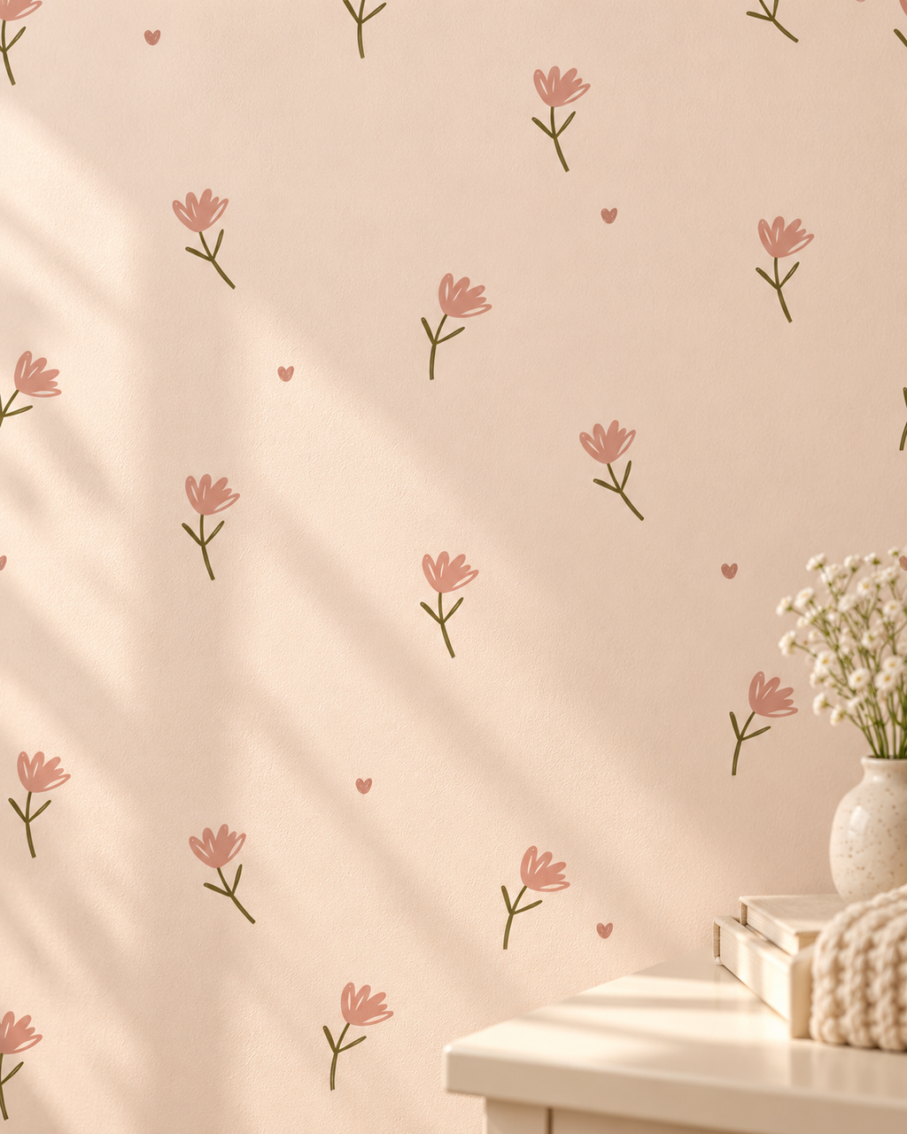 Peach Blossom Wallpaper in a styled interior