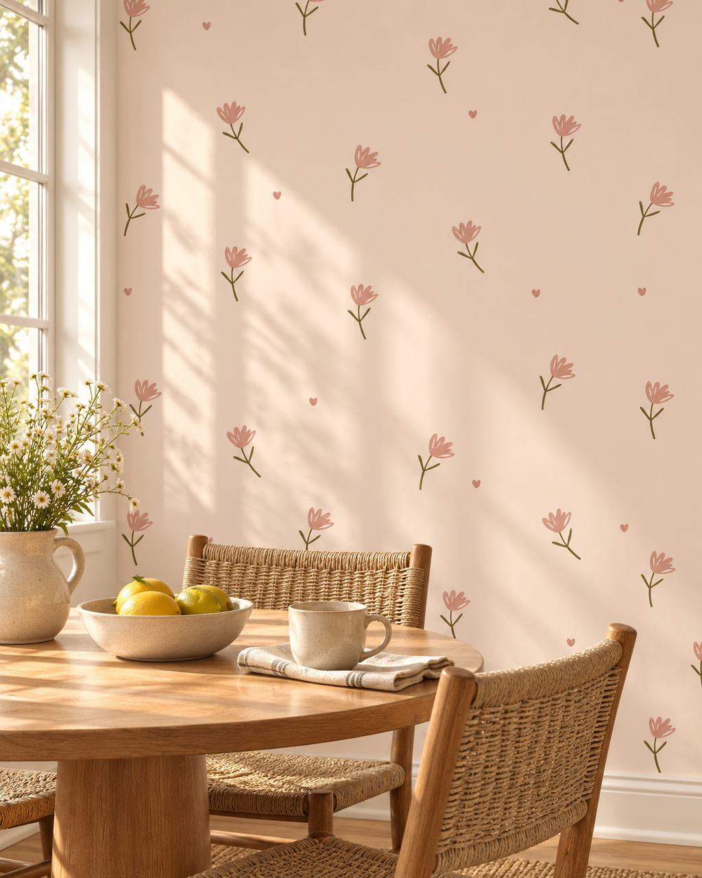 Peach Blossom Wallpaper in a styled interior