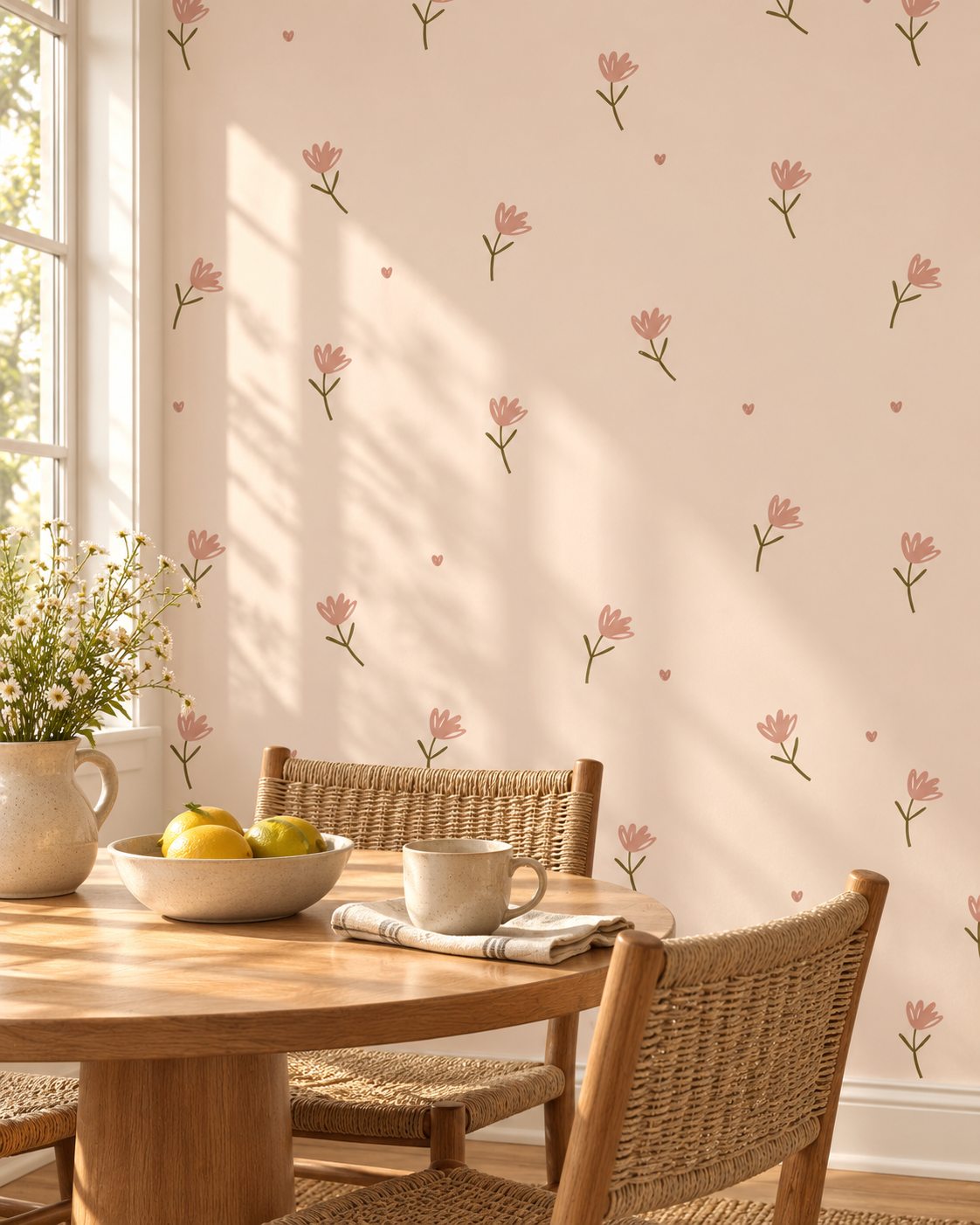 Peach Blossom Wallpaper in a styled interior