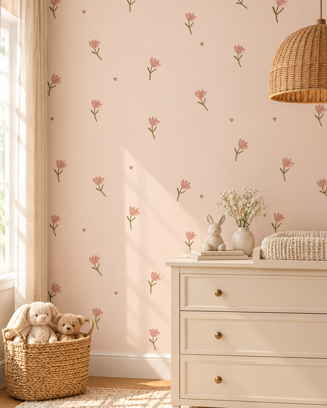 Peach Blossom Wallpaper in a styled interior