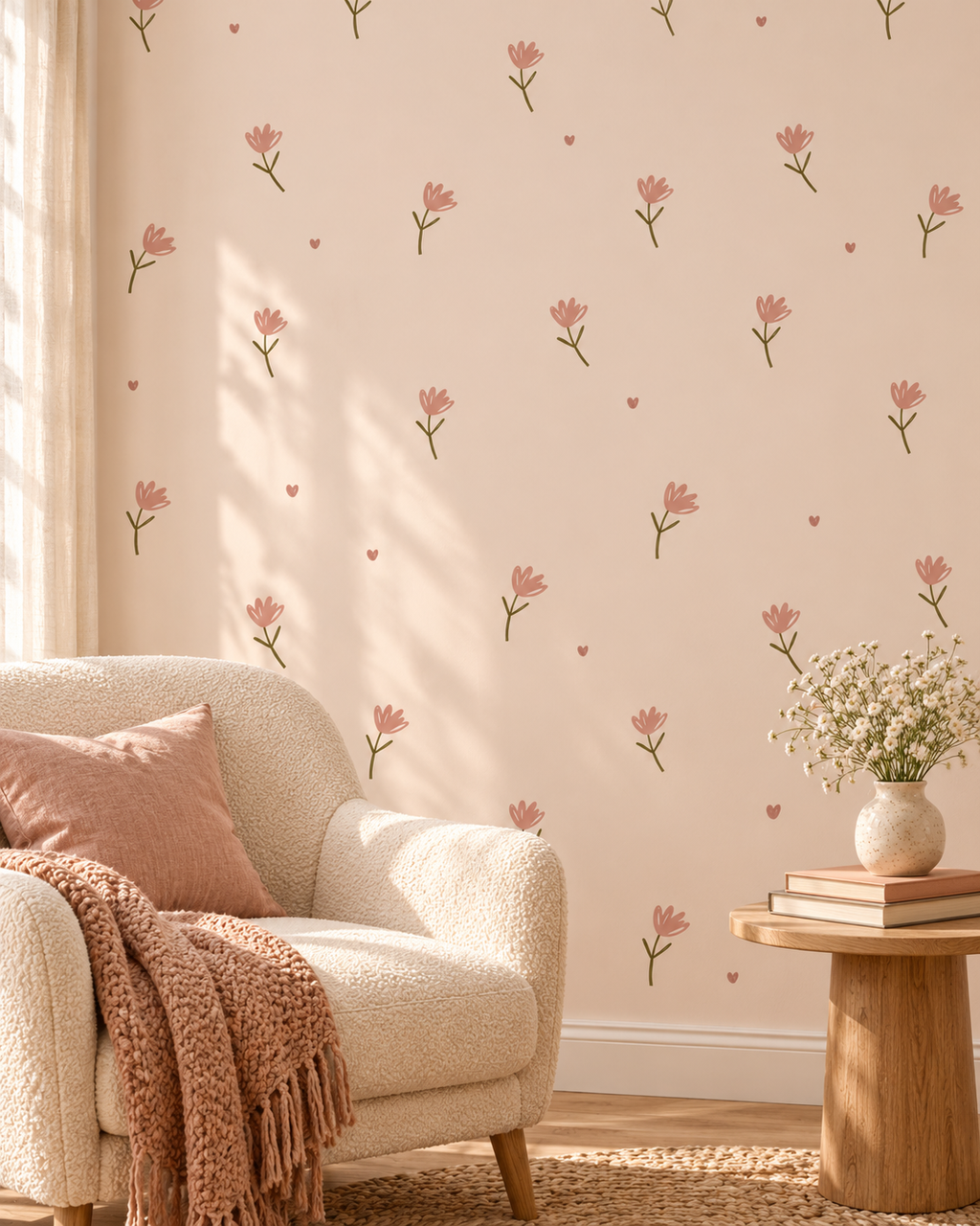 Peach Blossom Wallpaper in a styled interior