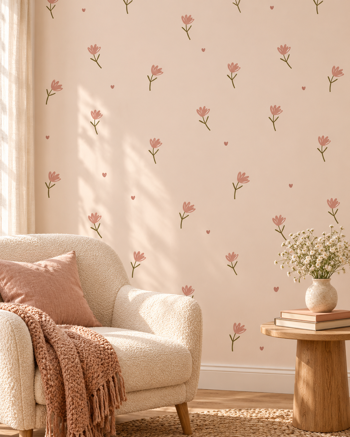 Peach Blossom Wallpaper in a styled interior