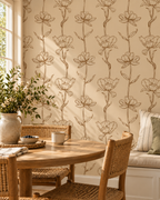 Sepia Floral Wallpaper in a styled interior