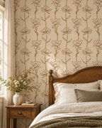 Sepia Floral Wallpaper in a styled interior