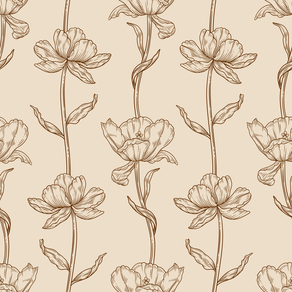 WP434 Sepia Floral Wallpaper flat pattern design