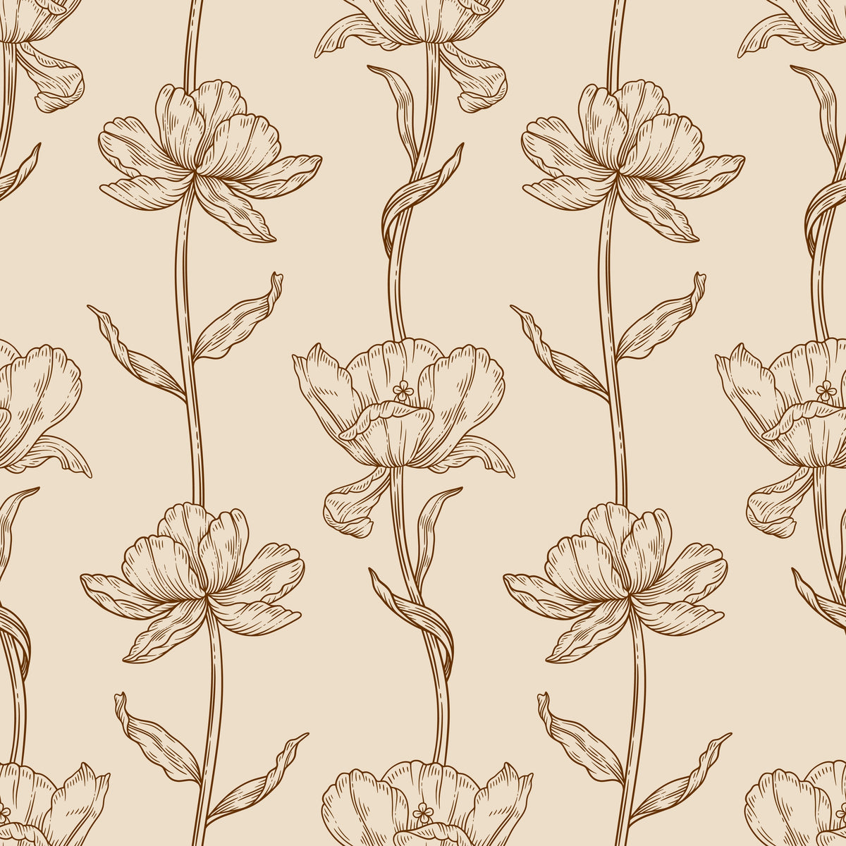 WP434 Sepia Floral Wallpaper flat pattern design