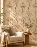 Sepia Floral Wallpaper in a styled interior