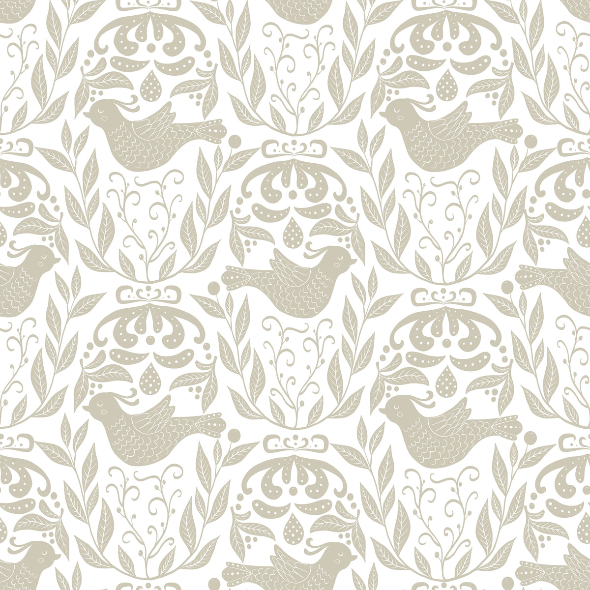 WP439 Bird Damask Wallpaper flat pattern design