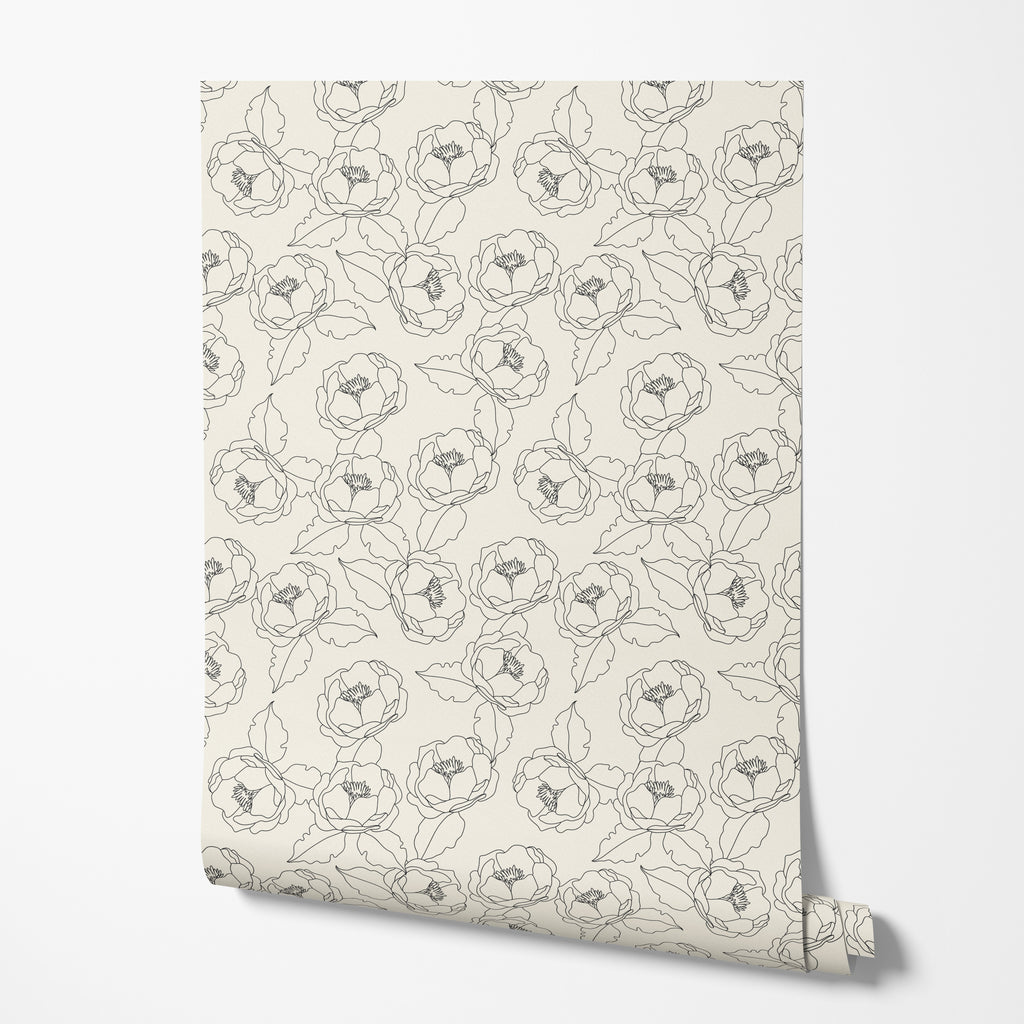 Peony Line Art Wallpaper