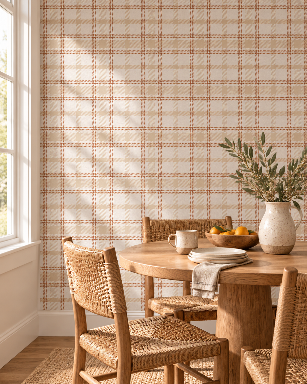 Heritage Plaid Wallpaper in a styled interior