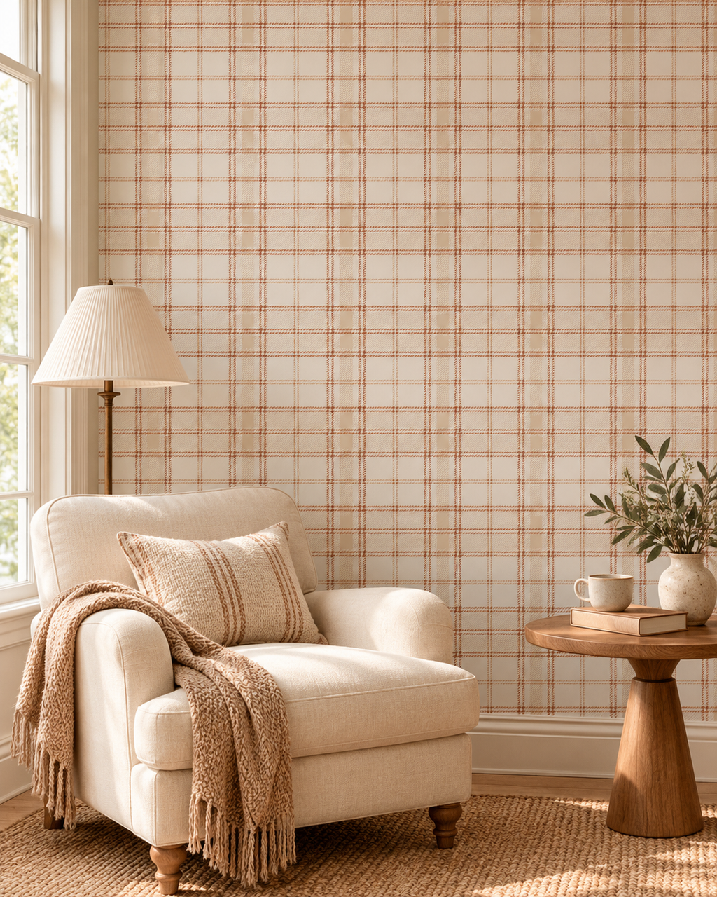 Heritage Plaid Wallpaper in a styled interior