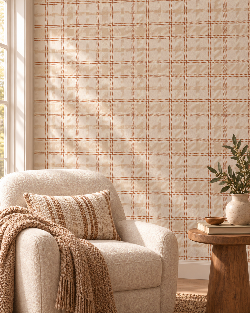 Heritage Plaid Wallpaper in a styled interior