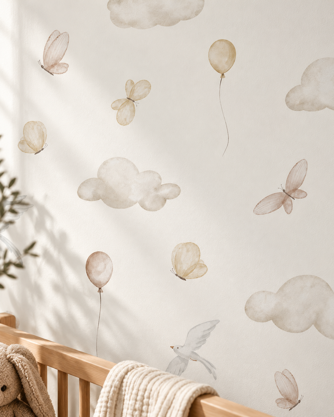 Cloud Balloon Wallpaper in a styled interior