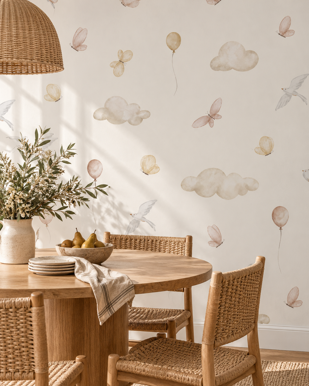 Cloud Balloon Wallpaper in a styled interior