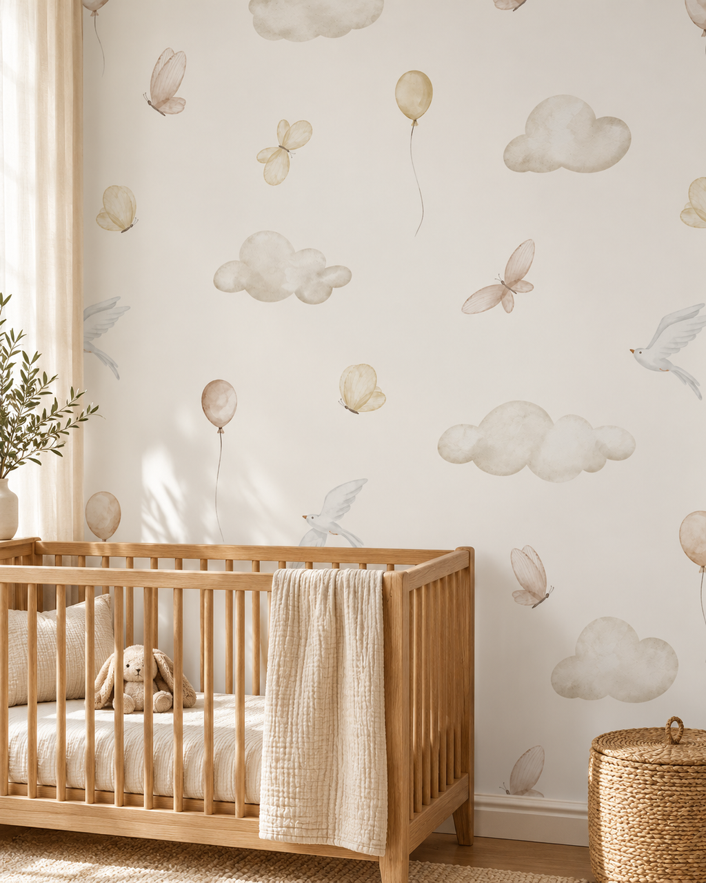 Cloud Balloon Wallpaper in a styled interior