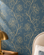 Golden Botanical Wallpaper in a styled interior