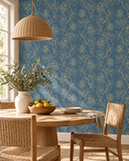 Golden Botanical Wallpaper in a styled interior