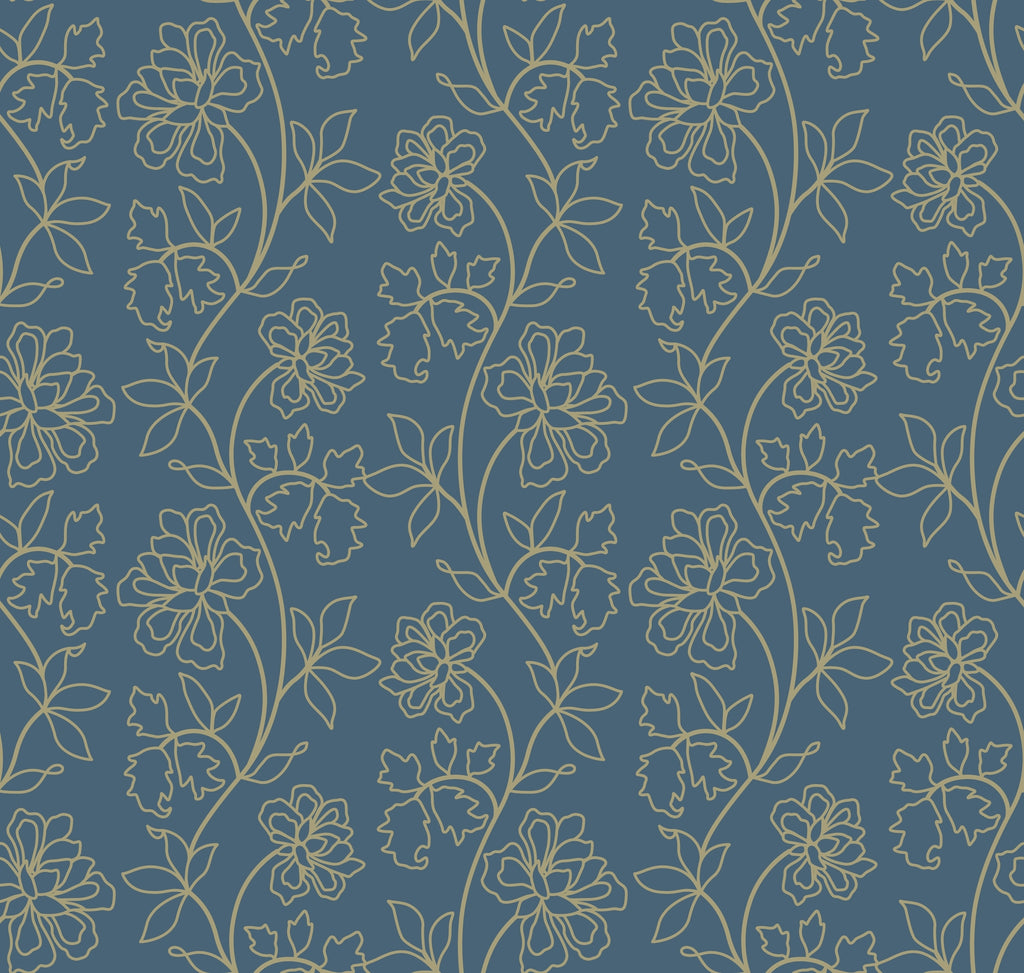 WP445 Golden Botanical Wallpaper flat pattern design