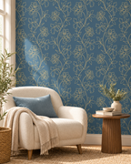 Golden Botanical Wallpaper in a styled interior