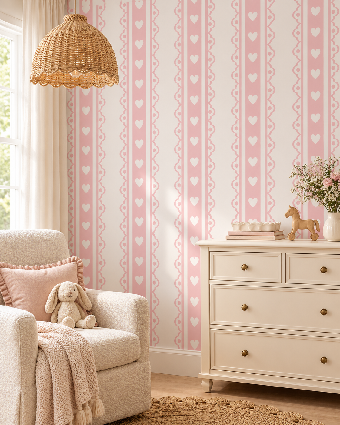 Heart Stripe Wallpaper in a styled interior
