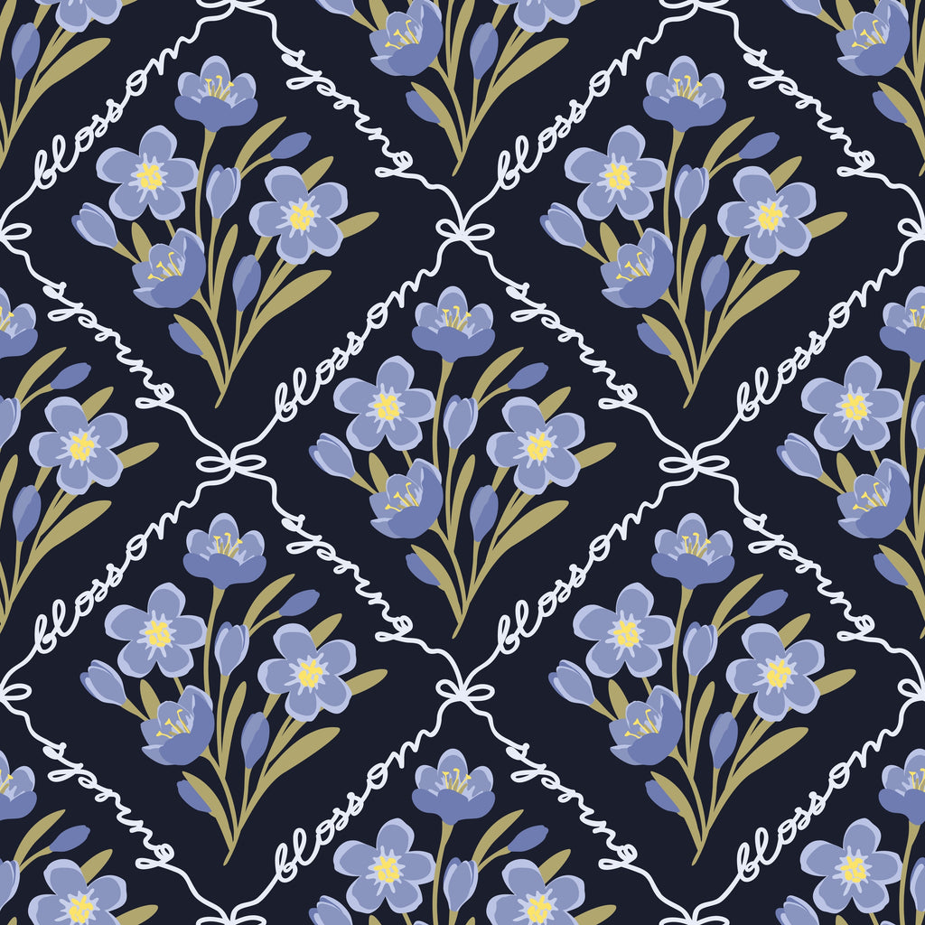 WP447 Navy Trellis Wallpaper flat pattern design