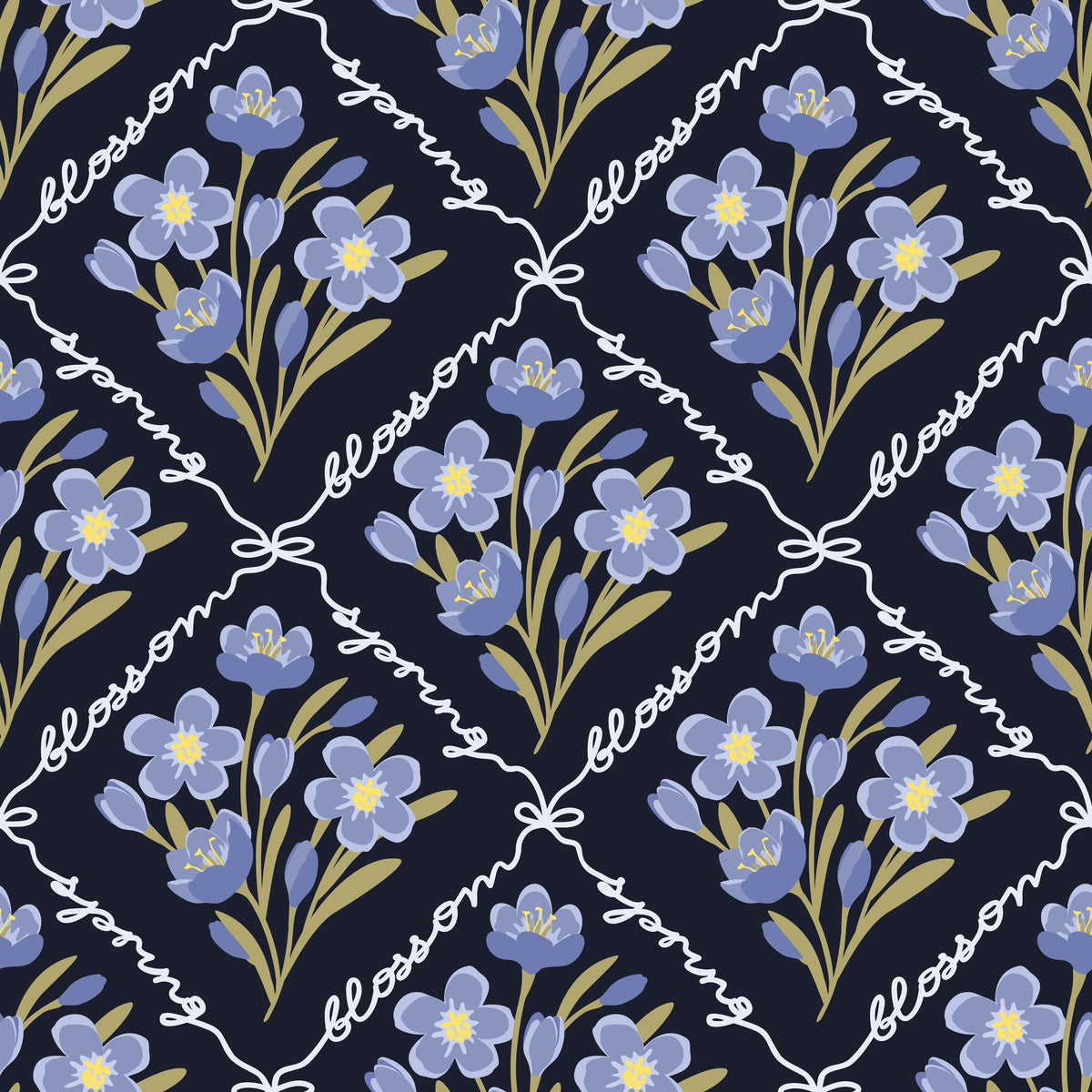 WP447 Navy Trellis Wallpaper flat pattern design