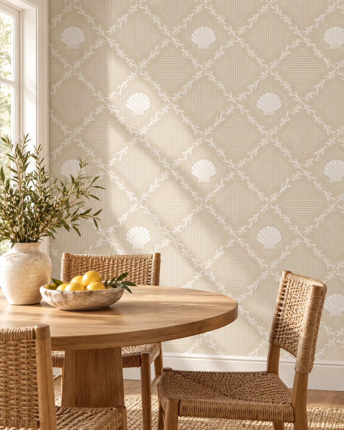 Floral Lattice Wallpaper in a styled interior