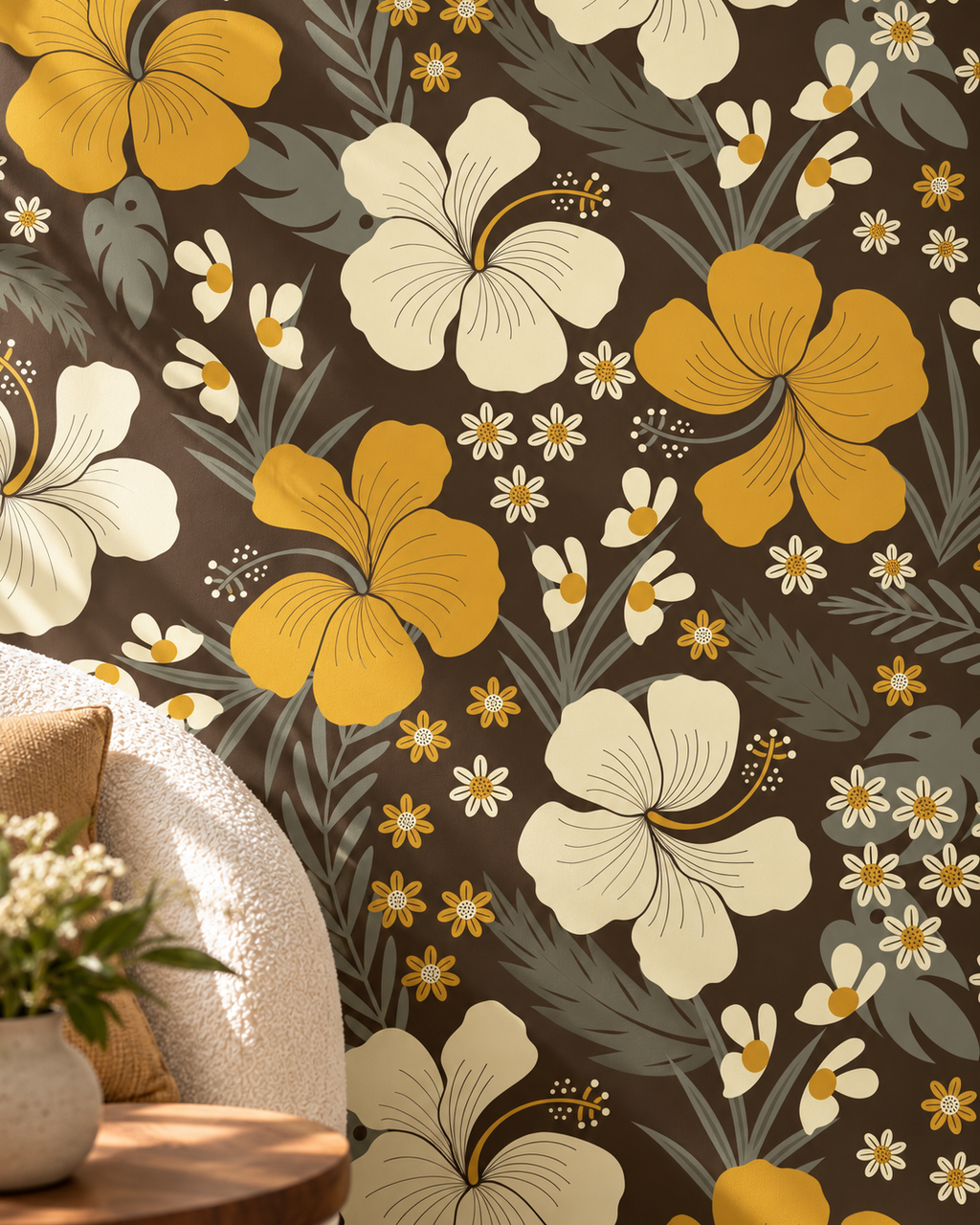 Golden Meadow Wallpaper in a styled interior