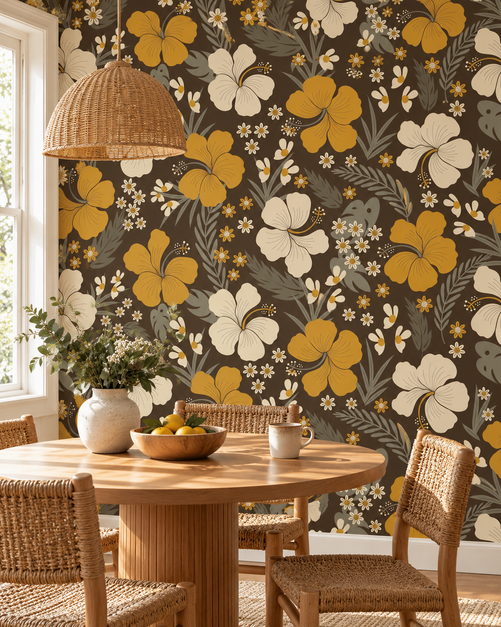 Golden Meadow Wallpaper in a styled interior