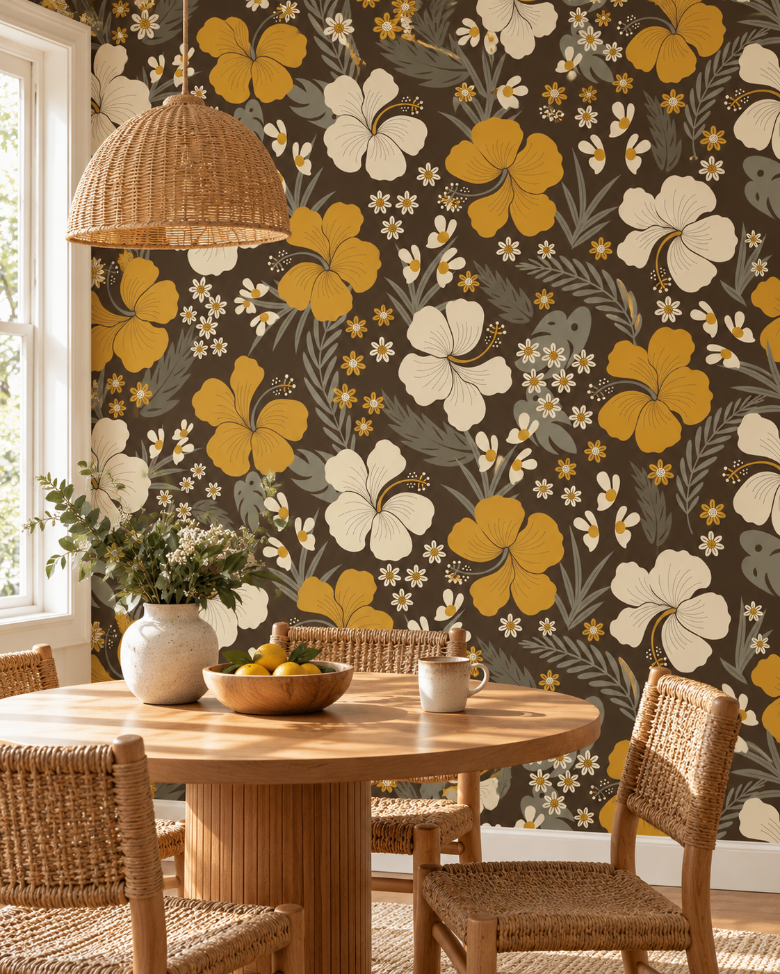 Golden Meadow Wallpaper in a styled interior