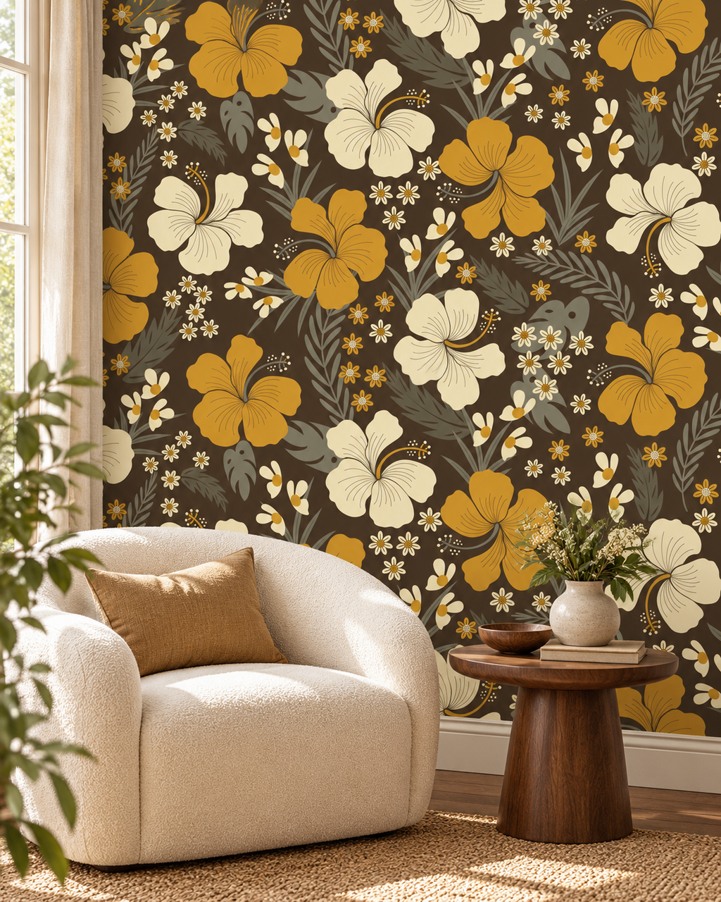 Golden Meadow Wallpaper in a styled interior