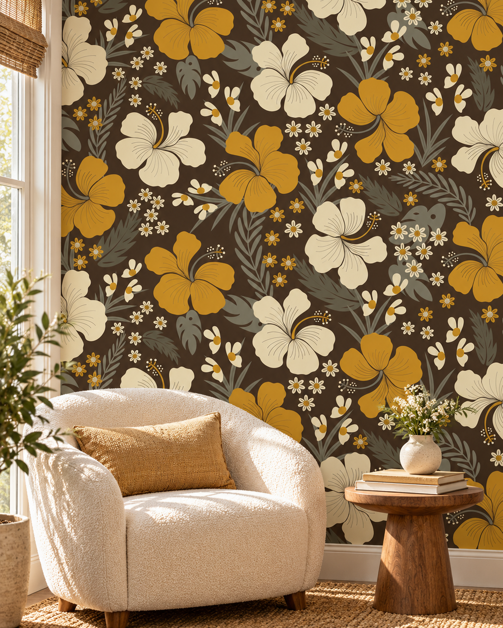 Golden Meadow Wallpaper in a styled interior