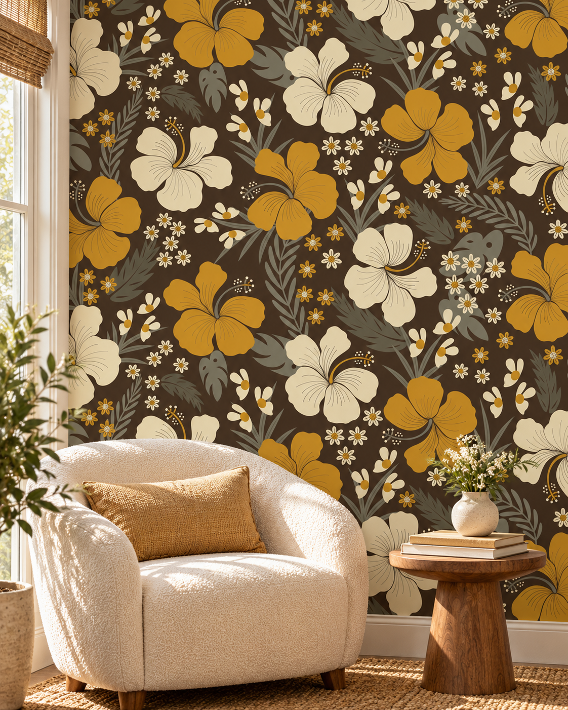 Golden Meadow Wallpaper in a styled interior