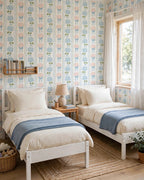 Floral Bow Wallpaper in a twin bedroom